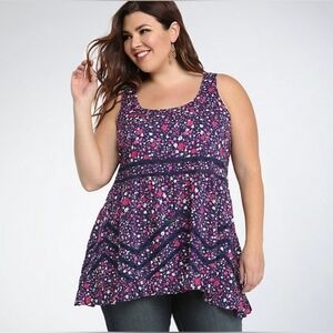 Torrid Size 1 (16-18) Floral Challis Hi-Lo Ruffle Tank Top